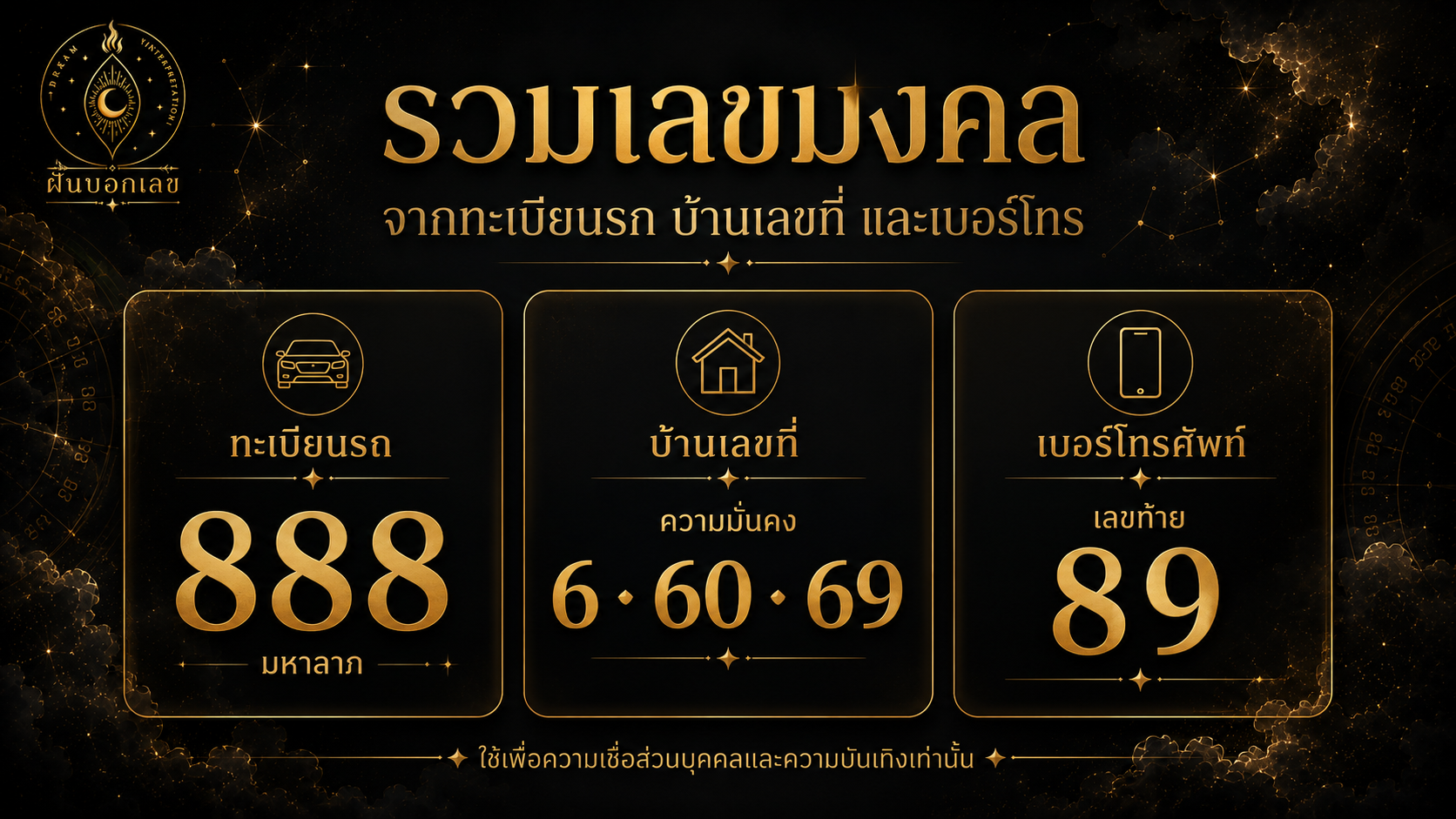เลขมงคลจากทะเบียนรถ บ้าน เบอร์โทร